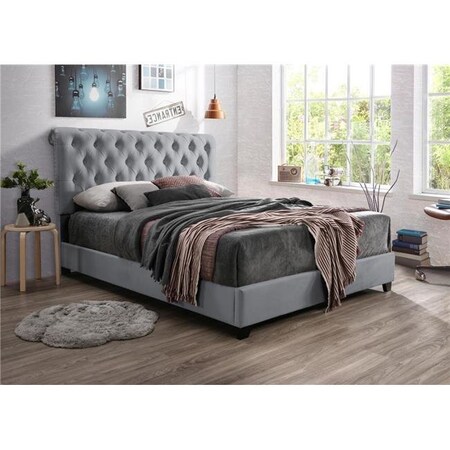 Myco Furniture Myco Furniture KM8004-Q-GY 84 x 64 x 56 in. Kimberly Scalloped Queen Size Bed; Gray KM8004-Q-GY